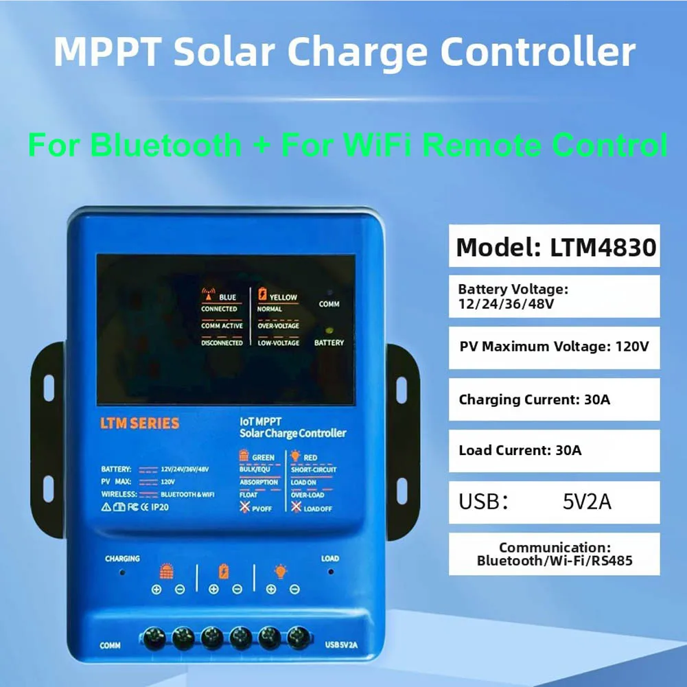 Blue MPPT Solar Controller Wifi Remote Control Solar System Solar Controller APP Remote Control Multiple Protection Modes