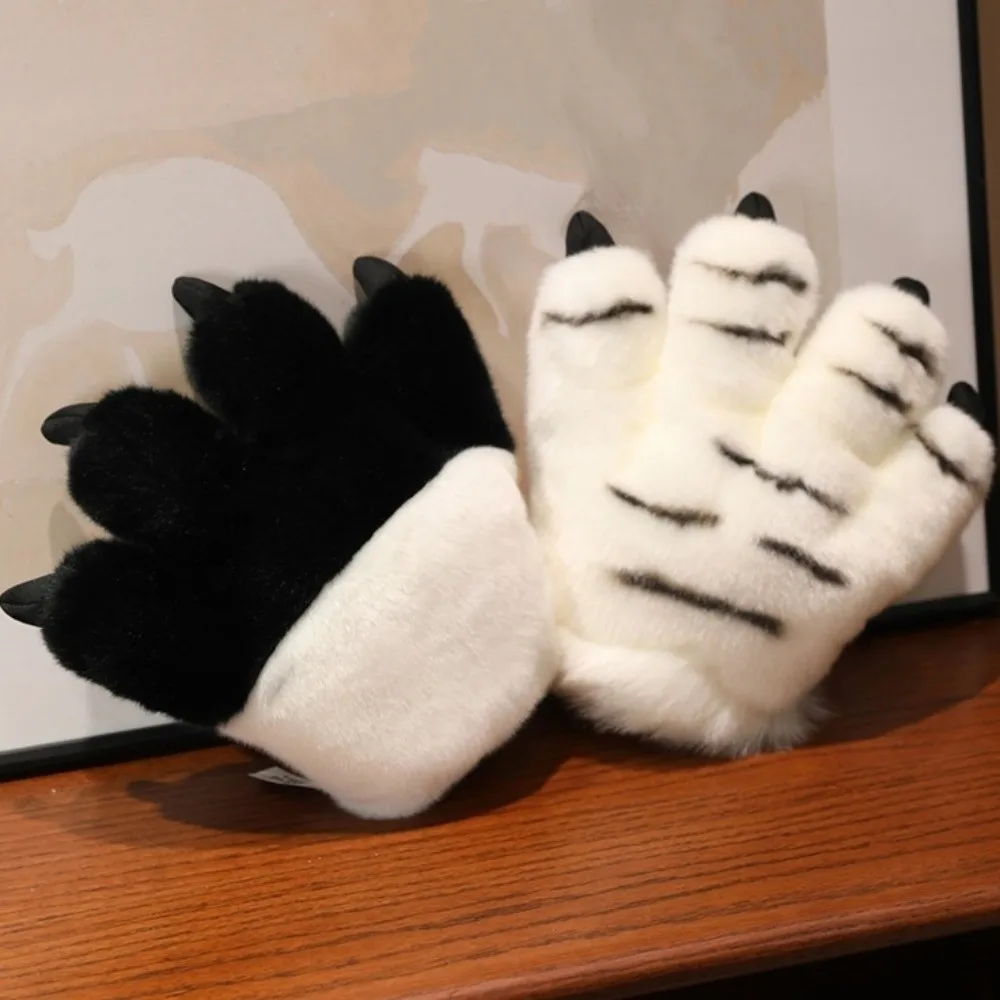 Simulated Animal Paw Gloves Stuffed Furry Texture Faux Tiger Paw Gloves Fluffy Striped Design Bear Paw Gloves Themed Events
