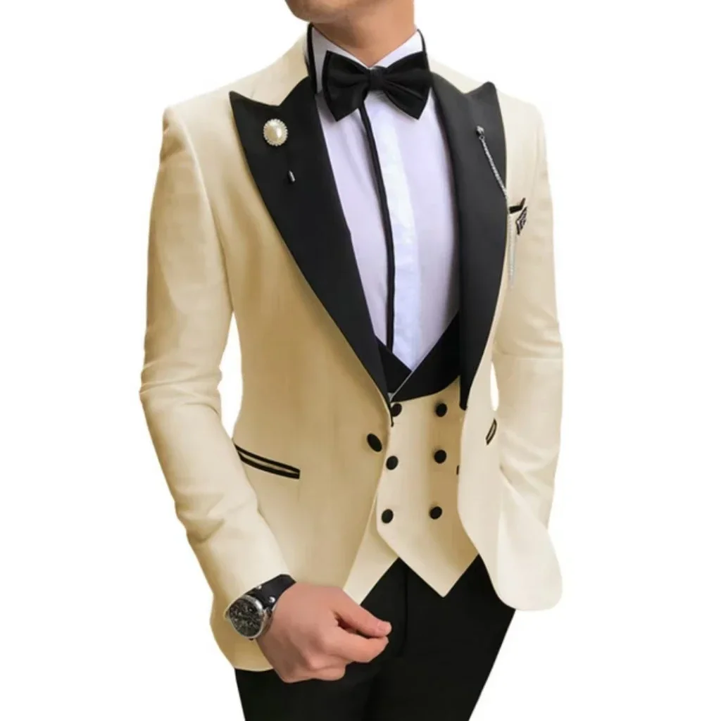 Slim Fit Suit For Men 3 Piece Blazer Vest And Pants One Button Blazer Double Breasted Vest Tuxedo Wedding Formal Prom Suit