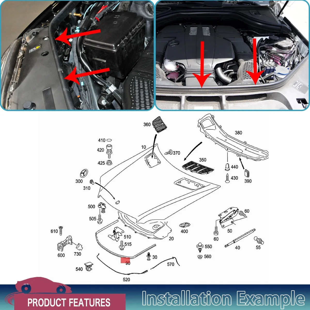 For Mercedes W164 Engine hood sealant strip X164 2005 2006 2007 2008 2009-2012 Front Engine Hood Seal Rubber Bonnet Sealing