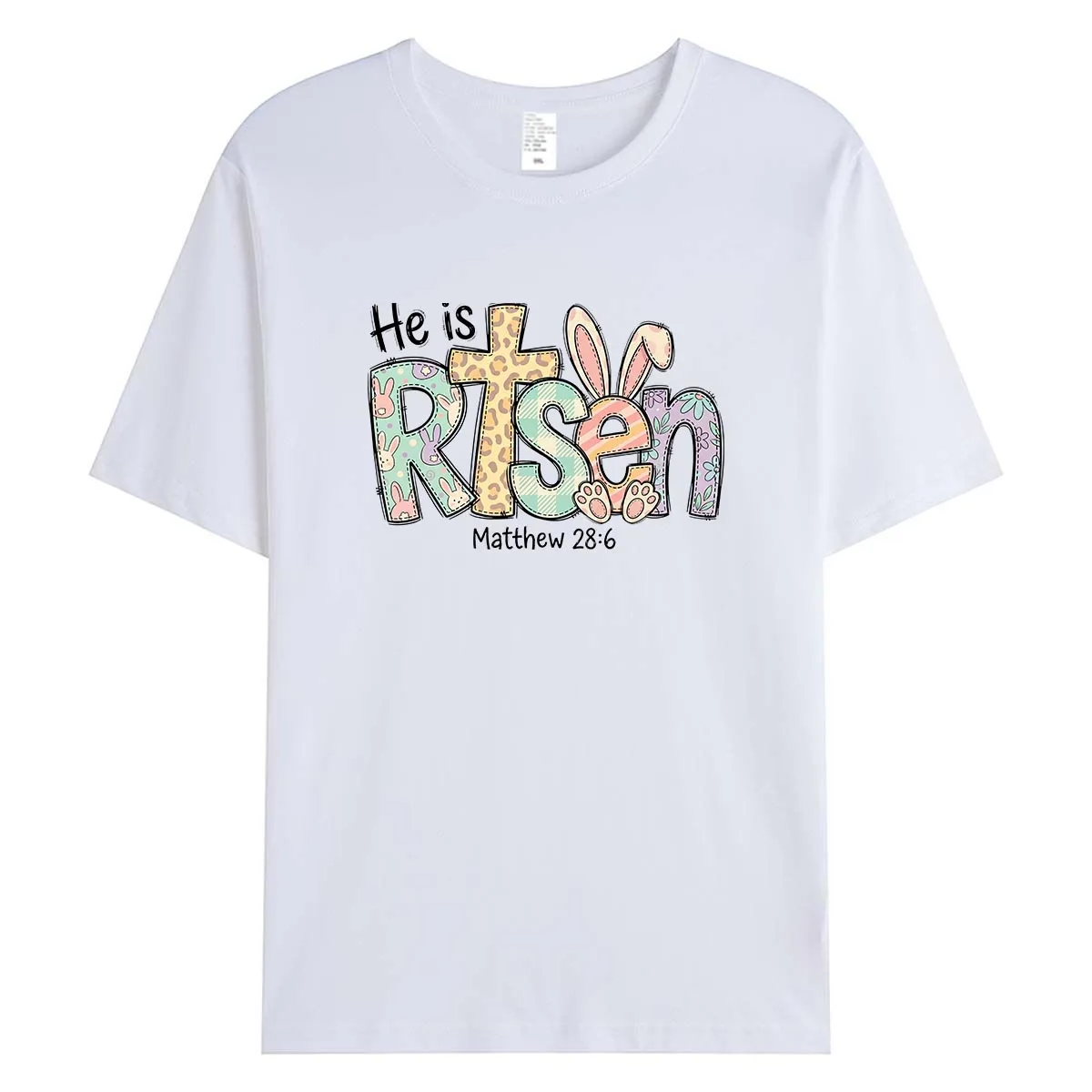 

He Is Risen Matthew 28 6 Christian Women T-Shirt Religious Easter Cross Graphic Tee Bible Summer Cotton Tops Faith