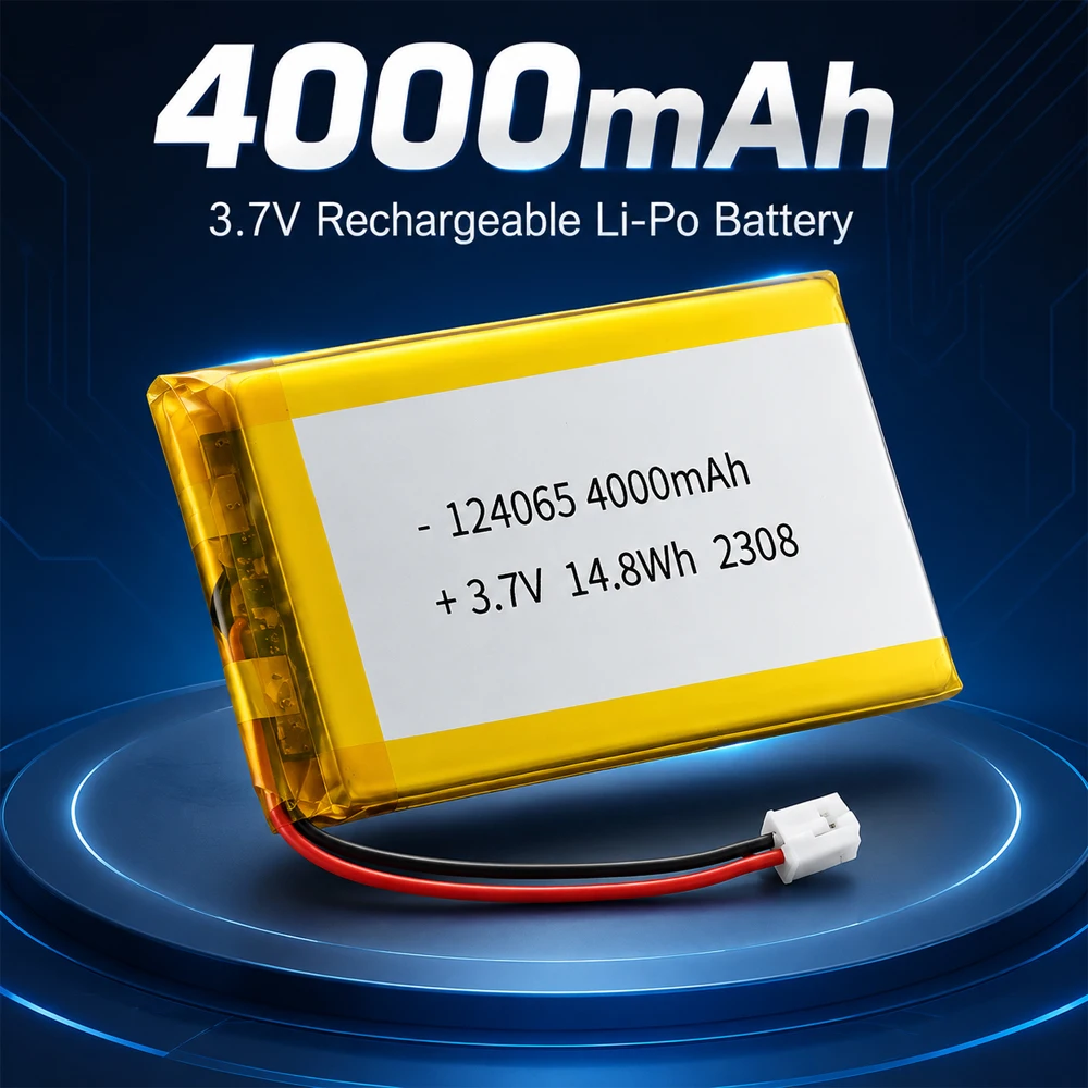 124065 3,7 V 4000 mAh LiPo-Akku, wiederaufladbar, PH2.0 2-Pin-Stecker mit PCB-Schutz für GPS, Bluetooth-Lautsprecher, RC-Spielzeug