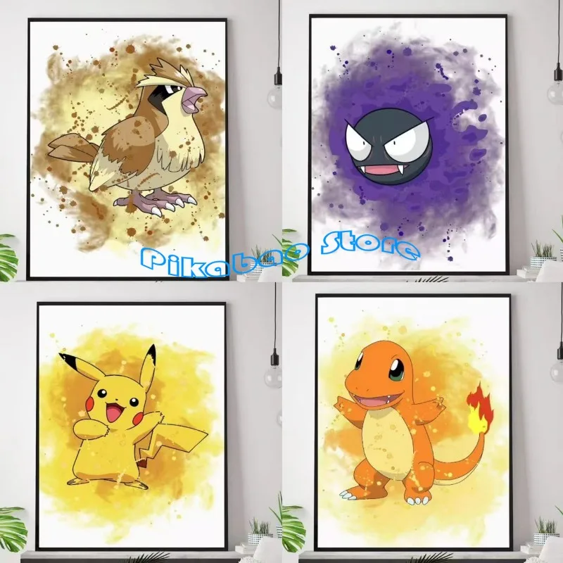 Anime Pokemon obraz na płótnie Bulbasaur Charmander Squirtle plakat i druk akwarela na ścianę obraz ozdobny prezenty dla dzieci