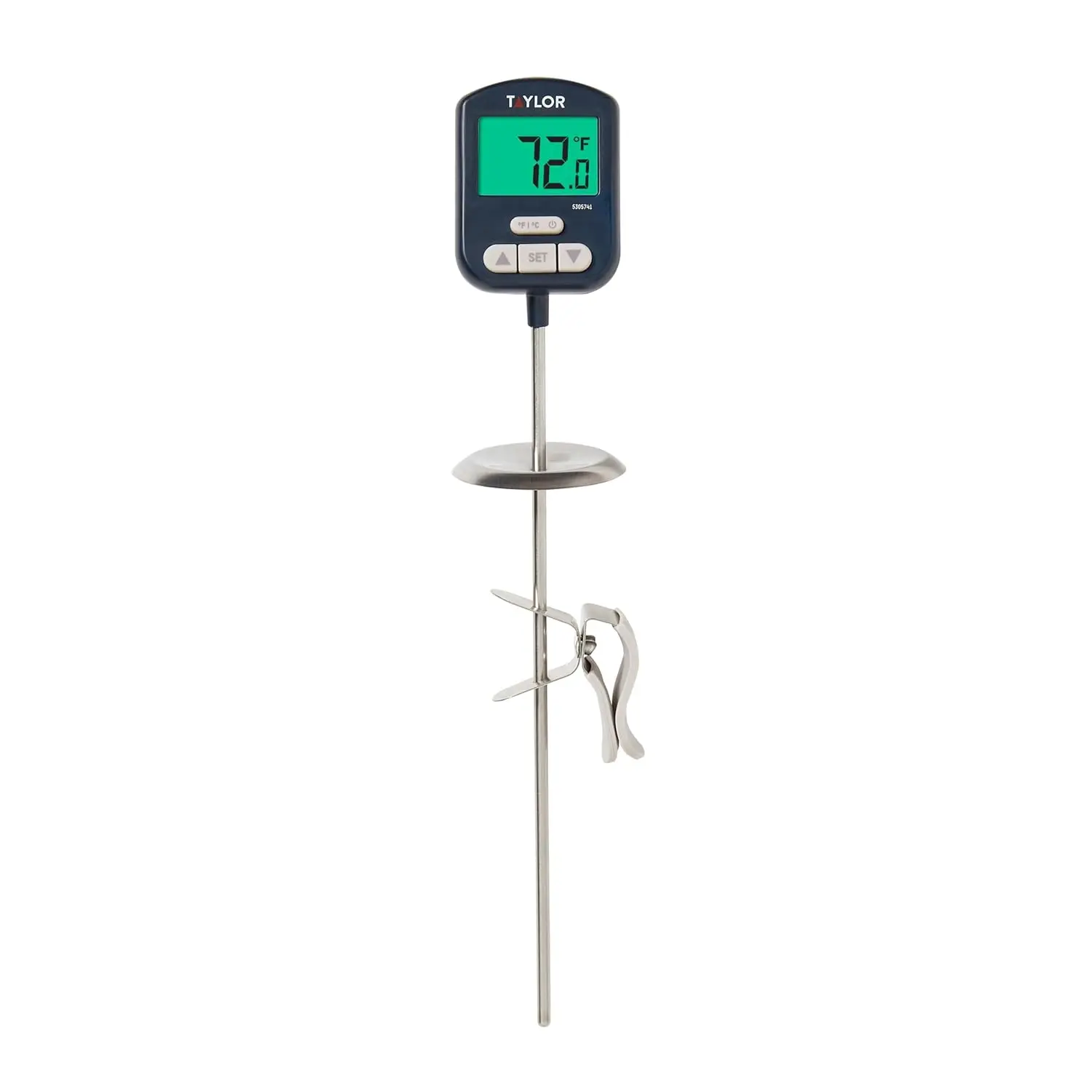 High Heat Resistant Digital Candy Thermometer with Clip, Heat Shield, Backlit Display, Includes Battery, Navy