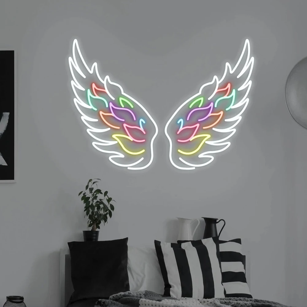 Angel Wings Neon Signs for Wall Decor, 27.6” Height Led Light signs for Wedding, Party, Bar, Bedroom, Valentine\'s Day, Christmas