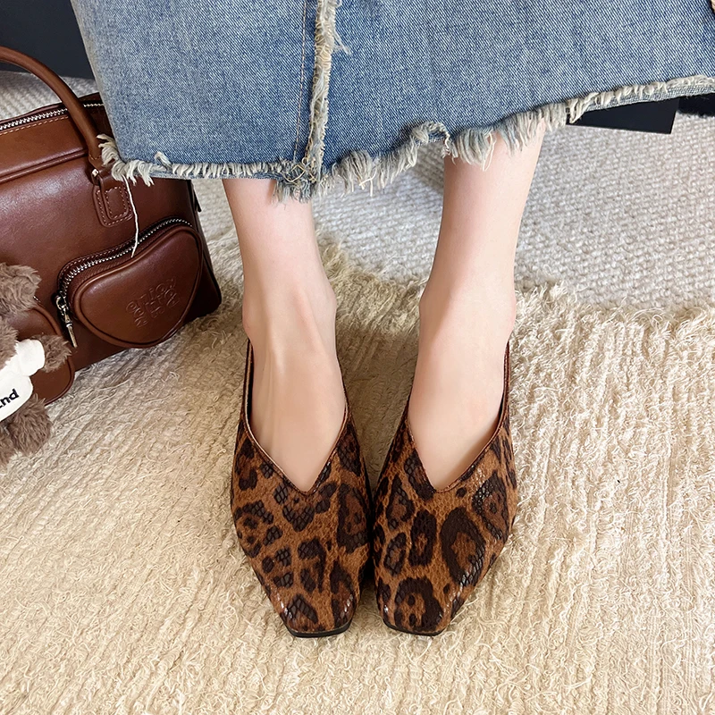 Big Size 35-43Snake Pattern Leather Woman Square Toe Shallow Ballet Flats Wowen Ballerinas Daily Slip on Loafers Mocasines Mujer image 5