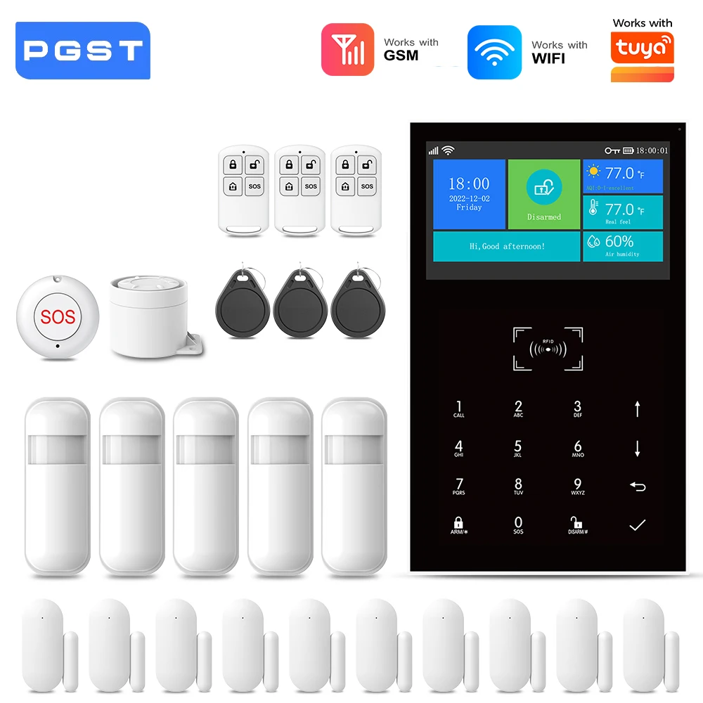 PG109 4.3inch Burglar Security Wifi GSM Alarm Systems for Home Support Work with Tuya App Control with Temperature Display