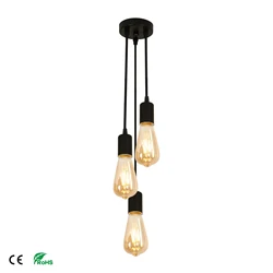 Vintage industrial teto suspensão LED pingente lâmpada, 3 cabeças, E27 titular base, retro, cozinha, quarto, pendurado luzes montagem, casa