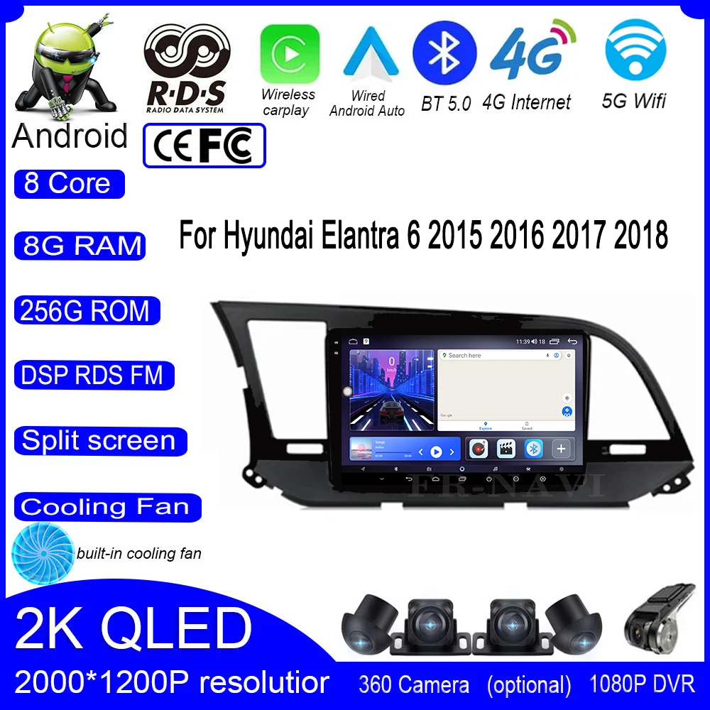 

9 lnch For Hyundai Elantra 6 2015 2016 2017 2018 Car Radio Multimedia Video Player Navigation GPS 4G+WIFI Auto