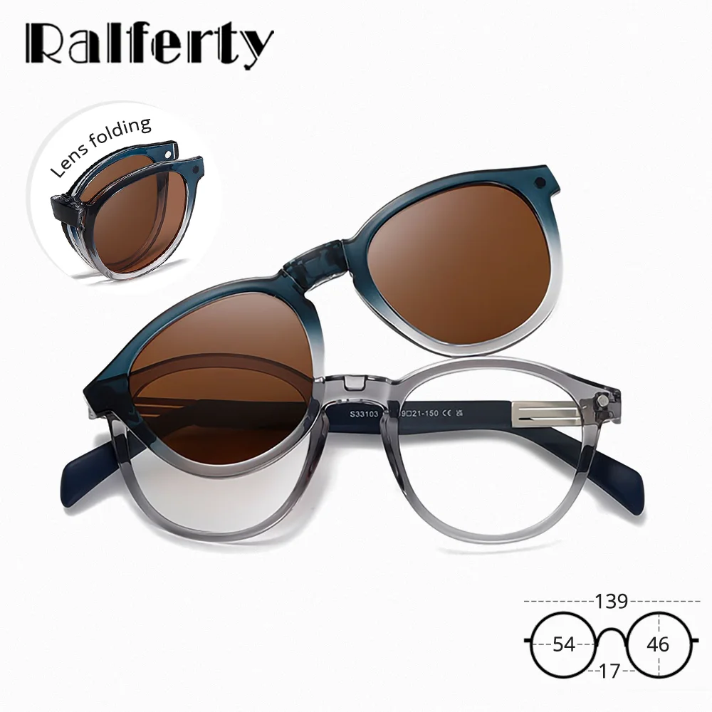 

Ralferty Folding Clip-on Sunglasses Men Women Brand Designer Retro Round Eye Glasses Driver Shades Prescription Optical Frame