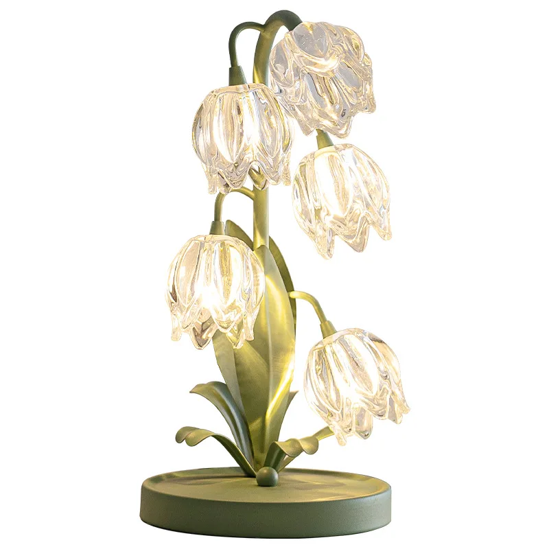 

Pastoral flower table lamp, French decoration, bedroom bedside ambient lamp