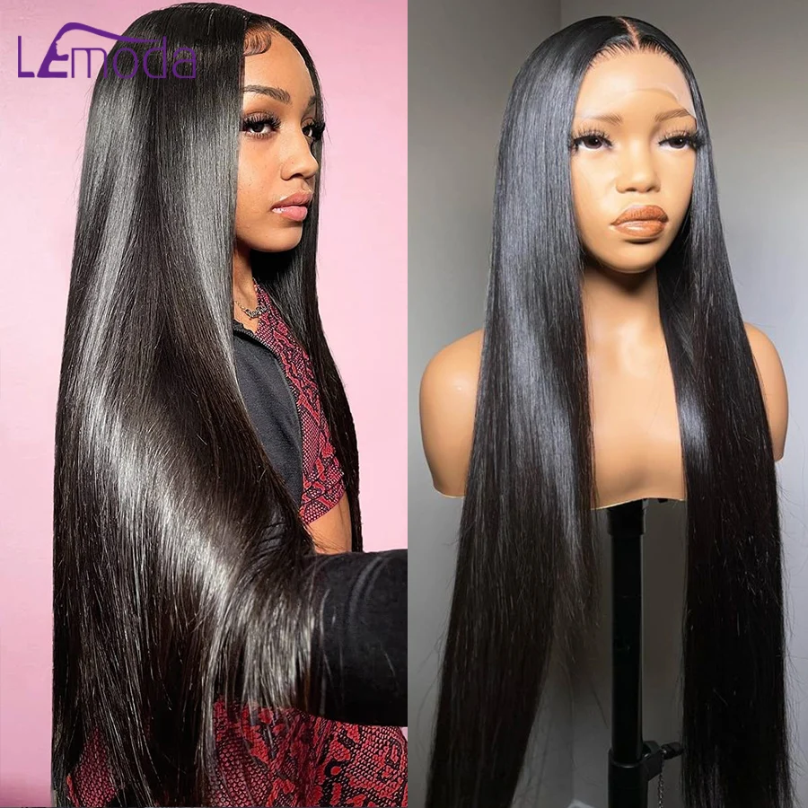 Lemoda 13x6 Full Frontal Lace Wigs 250% Density HD Transparen Lace Wigs Pre Plucked 12A Brazilian Straight Virgin Human Hair Wig