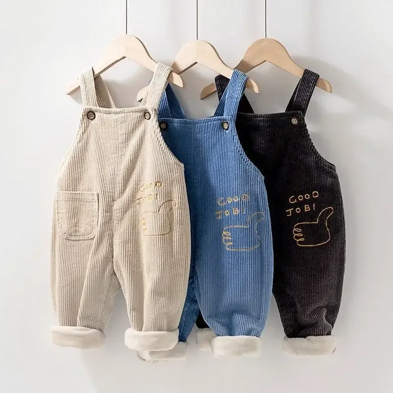 Autumn Winter Boy Clothes Girls Cute Sleeveless Corduroy Overalls Warm Fleece Cotton Button Romper Kids Casual Strap Bodysuit