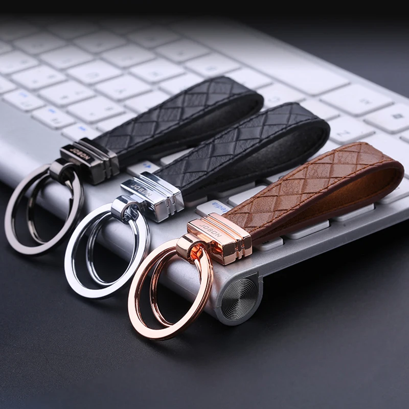 Jobon High-Grade Car Key Chain Women Men Keychains Cow Leather Key Ring Holder Jewelry Bag Pendant Classic Best Gift for Men