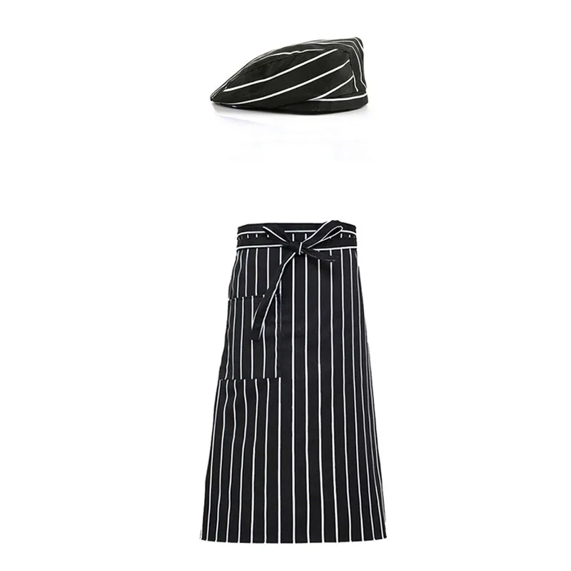 Chef's Apron Hat Set High Quality Unisex Chef Cap Restaurant Kitchen Chef Apron Bakery Cafe Waiter Men and Women Beret Apron