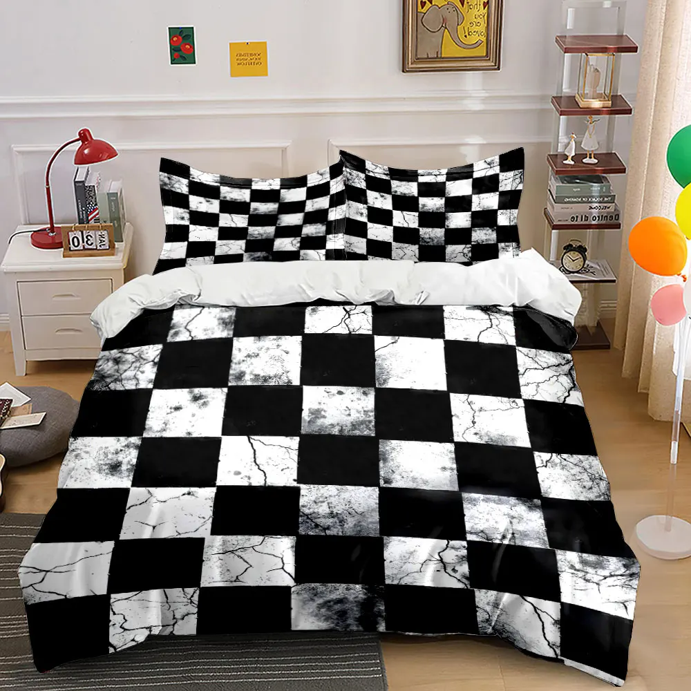 

Cracked Black and White Chess art Pattern Duvet Cover Set Digital Print Colorful Polyester Bedding with Zipper Closur for gifts
