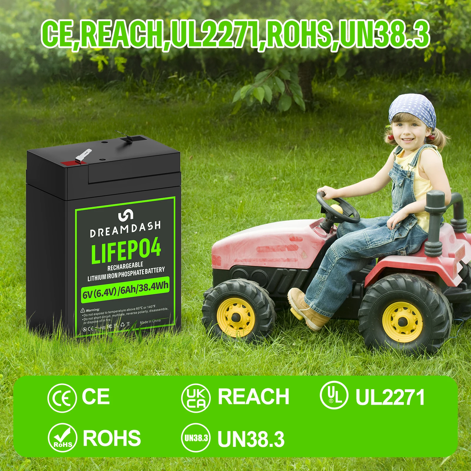 DREAMDASH 6V 6Ah 12V 7Ah 12V 10Ah LiFePO4-Akku mit integriertem BMS, wiederaufladbarer Lithium-Eisenphosphat-Akku für Wohnmobile, Golfwagen, Solaranlagen, Trolling-Motoren, Boote und Kinderfahrzeuge, Versand aus den USA, Großbritannien und Polen. – Detail 8