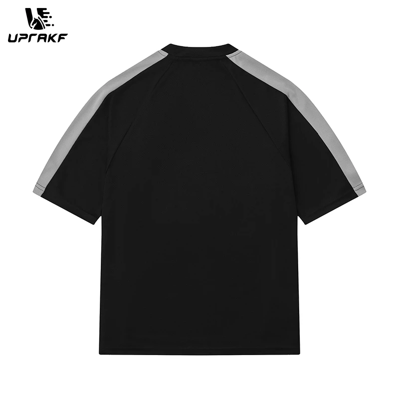 UPRAKF Streetwear Letter Print Oversize T Shirts Raglan Sleeve Color Contrast Sports Style Casual O Neck Tee Loose Short Sleeve