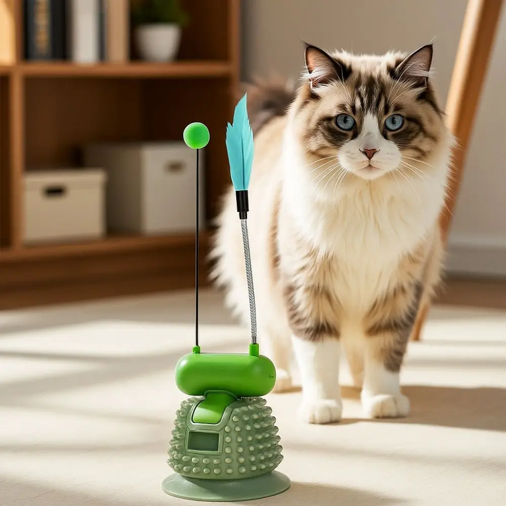 

Wear Resistant Cat Spinning Wheel Toy Detachable with Ball Cat Teaser Stick with Feather Cat Floating Hair Toy Relieve Boredom