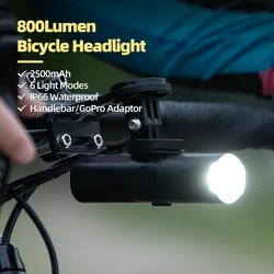 Bicycle Light 800Lumen Bike Headlight 2500mAh Type C Rechargeable Front Bike Light MTB Flashlight IP66 Waterproof Cycling Light