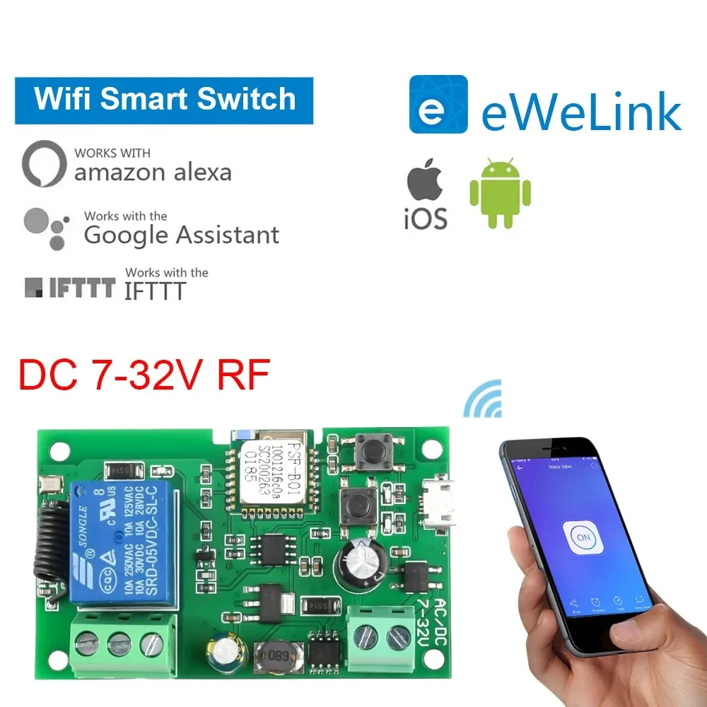 USB DC 5V /7-32V eWeLink Smart WiFi Switch modulo relè universale 1CH interruttore Wireless Timer telecomando del telefono per Google Home