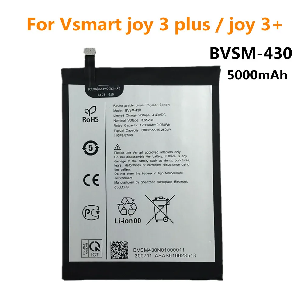 

5000mAh BVSM-430 Phone Battery For Vsmart joy 3 plus / joy 3+ BVSM 430 BVSM430 High Quality Replacement Batteries Bateria