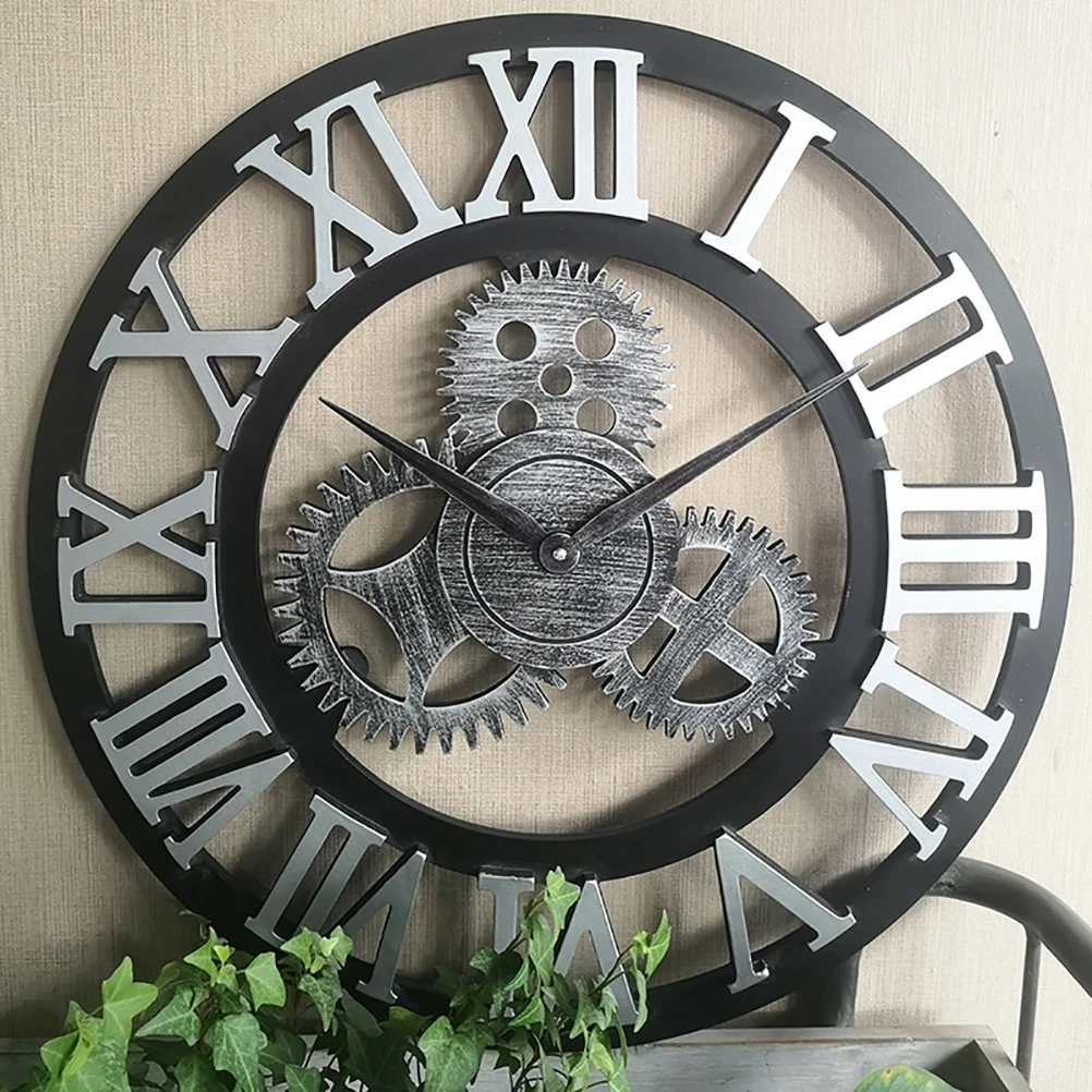 

1pc Industrial Gear Wall Clock Retro Vintage Home Decoration Silver Hanging Creative Chic Decorative Safe Easy Install