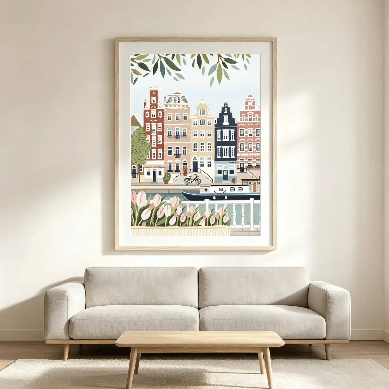 1pc frameless Canvas Painting Amsterdam Canal Tulip Town Wall Art Canvas Prints Decor, Dutch Colorful House Bicycle Poster for L