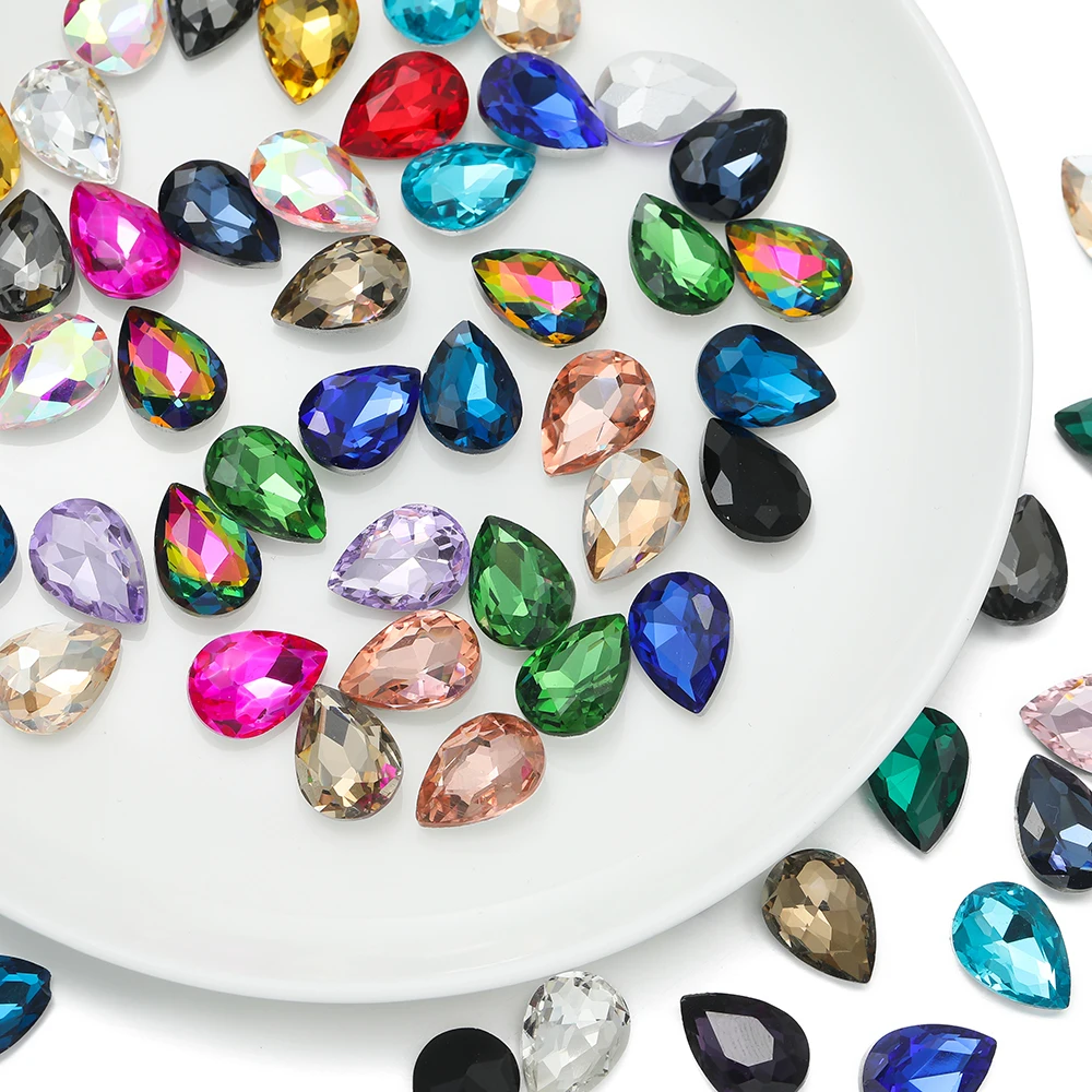 10pcs/lot Teardrop Glass Bead Crystal Gem Stone Point Back Drop Shape Rhinestones Glue On Rhinestone For DIY Jewelry Accessories
