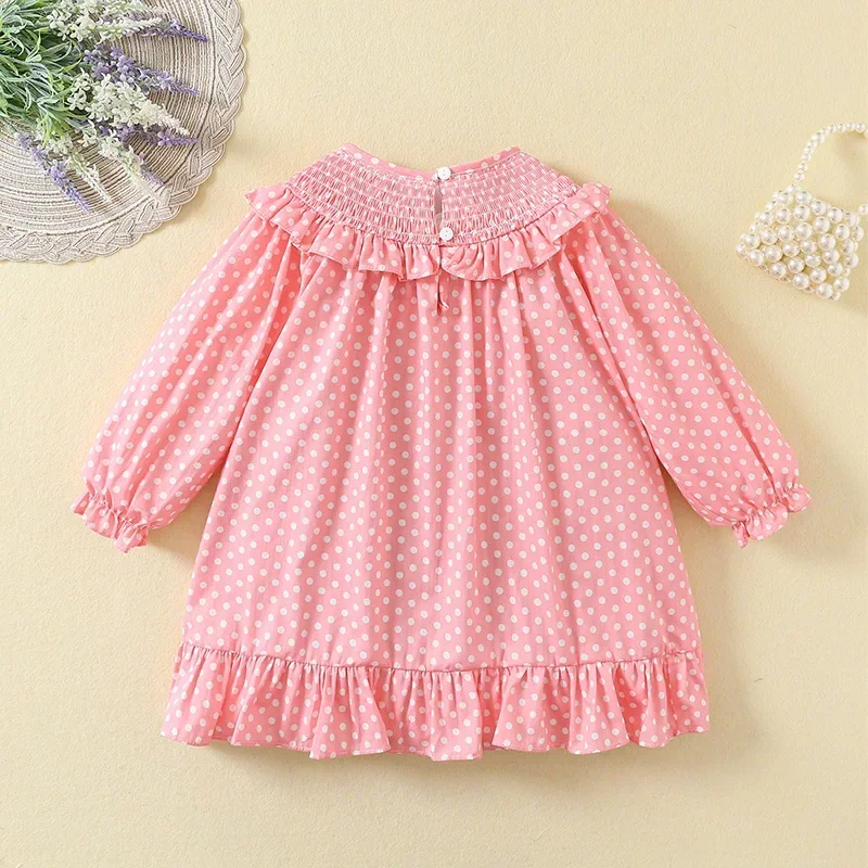 Winter Christmas Print Smocked Dresses for Baby Girls Kids Children Clothes Dress Newborns Embroidered Birthday Party Costumes