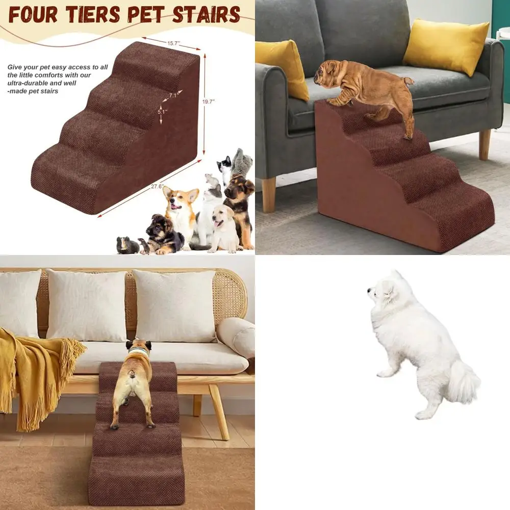 

Pet Stairs for Small Dogs - High-Density Foam Steps, Wide Non-Slip Dog Ramp for Beds, Couches, Ideal for Injured or Elderly Dogs