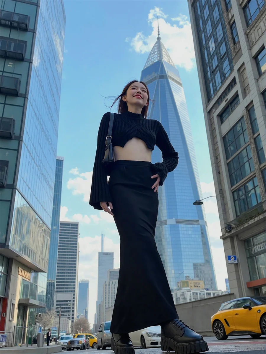 التنانير النسائية ألف خط الكاحل طول مضلع متماسكة الملمس تنورة المرأة لينة مريحة مرونة الخصر سليم صالح بسيط عادية يوميا #5