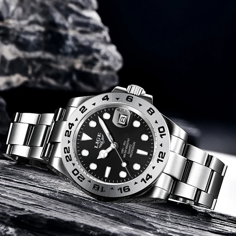 LIGE 2025 ساعات رجالية فاخرة كلاسيكية مقاومة للماء بحزام من الفولاذ المقاوم للصدأ ساعة يد كوارتز ساعات عمل للرجال reloj hommes #6