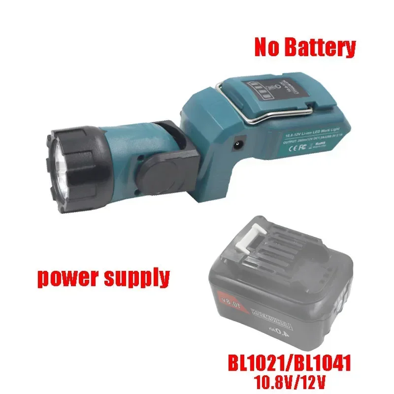 

Portable Spotlight LED Warning Light Working Lamp Flashlight USB Charger for Makita BL1021 BL1041 10.8V 12V Li-ion Battery Blue