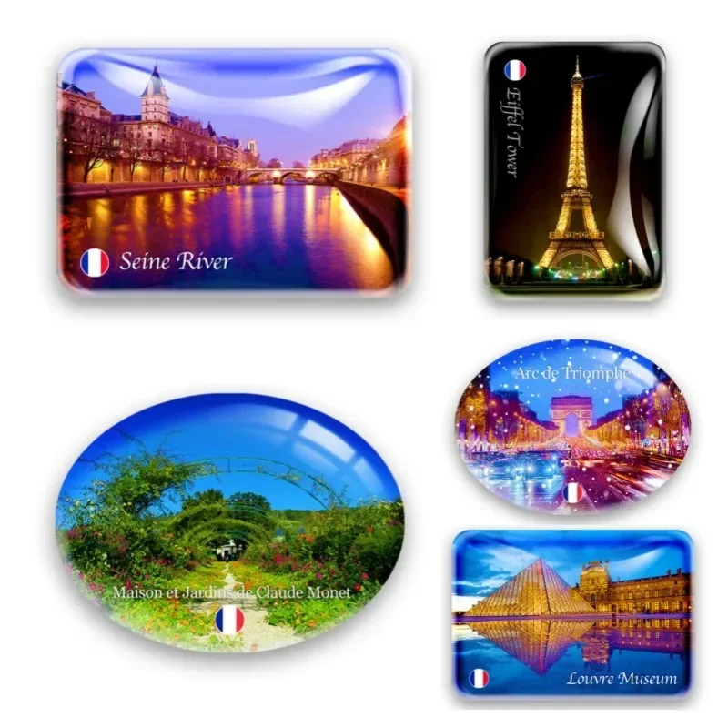 

France Artificial Crystal Glass Fridge Stickers The Eiffel Tower the Arc de Triomphe of Notre Dame Louvre Fridge Magnets Gifts
