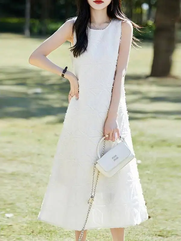 White Lady Sle Strapl Dr femmes nouveau 2025 printemps été haut de gamme Svel Design jupe longue a-ligne Midi Dr