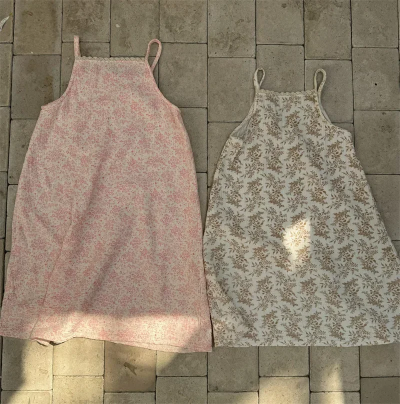 2025 Summer Girls Floral Gauze Slip Dress Lace Casual Simple New Fashionable Floral Casual Sweet Kids Dresses for Girls