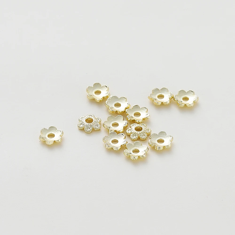 20Pcs Bead Caps 14K Gold Color Plated Brass 6mm Plum Blossom Flower Cap for DIY Bead Chain Necklace Jewelry Making Supplies