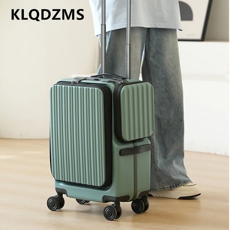 KLQDZMS Cabin Suitcase 20 Inches Multi-function USB Charging Boarding Box Front Opening Trolley Case Carry-on Travel Luggage