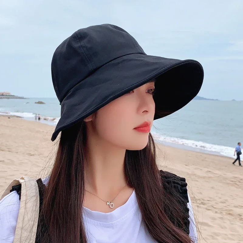 2026 New Women Foldable Wide Brim Sunhat Summer UV Protection Outdoor Beach Bucket Hat Face Cover Breathable Cycling Cap