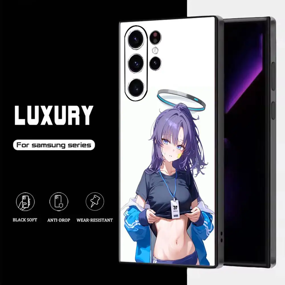 حافظة هاتف Hayase Yuuka Blue A-Archive لهاتف سامسونج S25، S24، S23، S22، S21، S20، S10، Ultra، Plus، Lite، FE، غطاء أسود من السيليكون الناعم #3