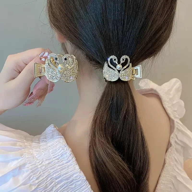 Fashion Pearl Rhinestone Swan Clasp Ponytail Fixed Artifact Hair Claw Jewelry Hair Accessories for Women Girl Hair Accessories