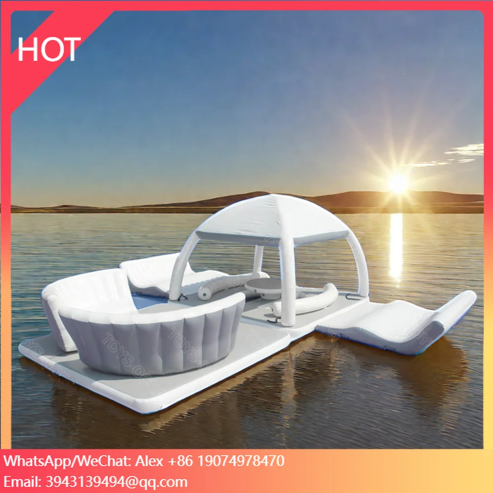 

Factory Wholesale Inflatable Water Leisure Platform With Tent Floating Island Inflatable Motorboat Dock Inflatable Floating Dock