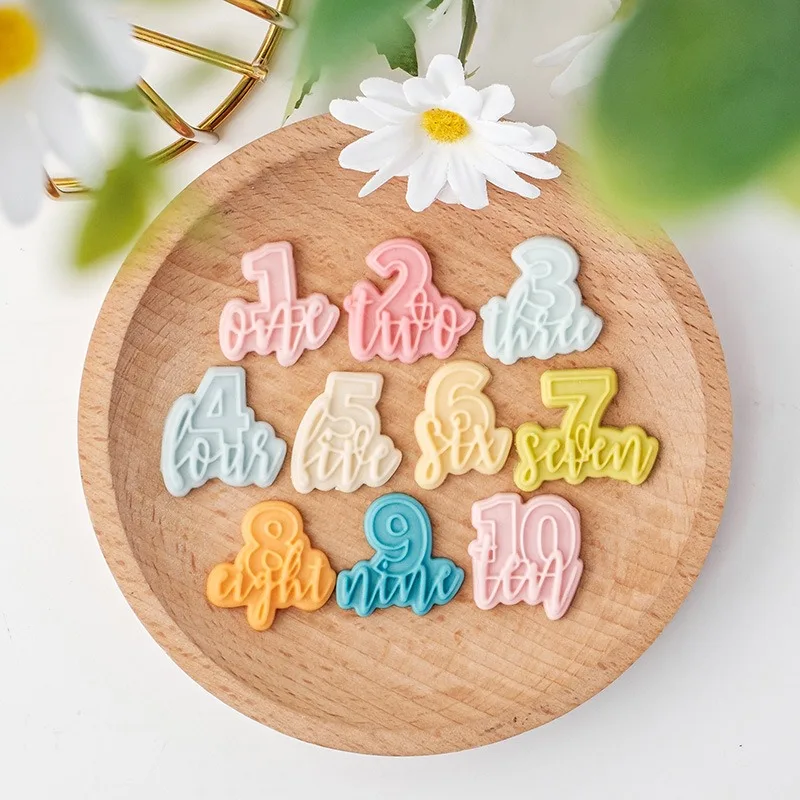 1-10 Number Cookie Cutter Acrylic English Letter Embossing Stamp Happy Birthday Cake Decoration Cute Dessert Baking Supplies