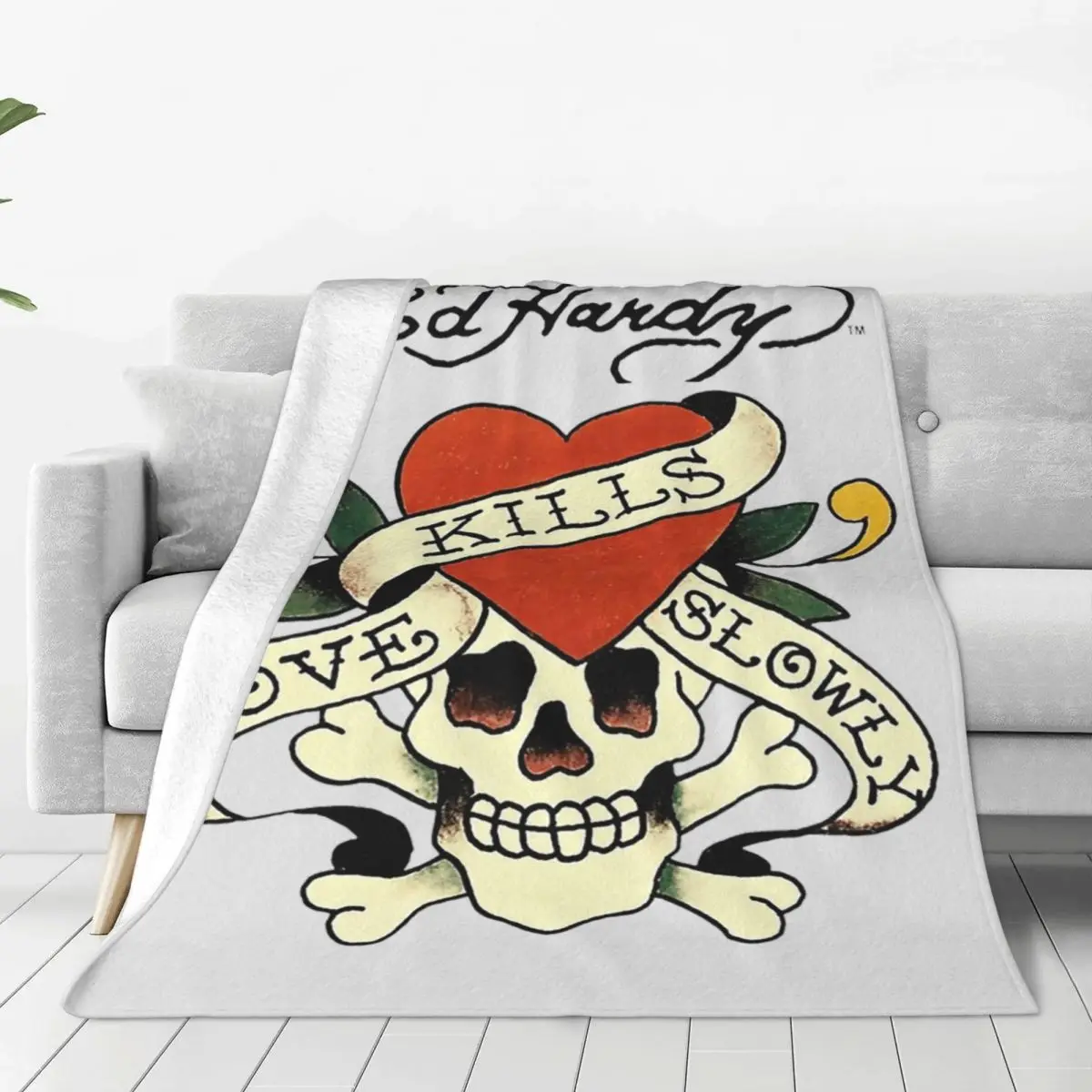 Ed Hardy Love Kills Slowly Blankets Soft Warm Flannel Throw Blanket Cover for Bed Living room Picnic Travel Home Sofa