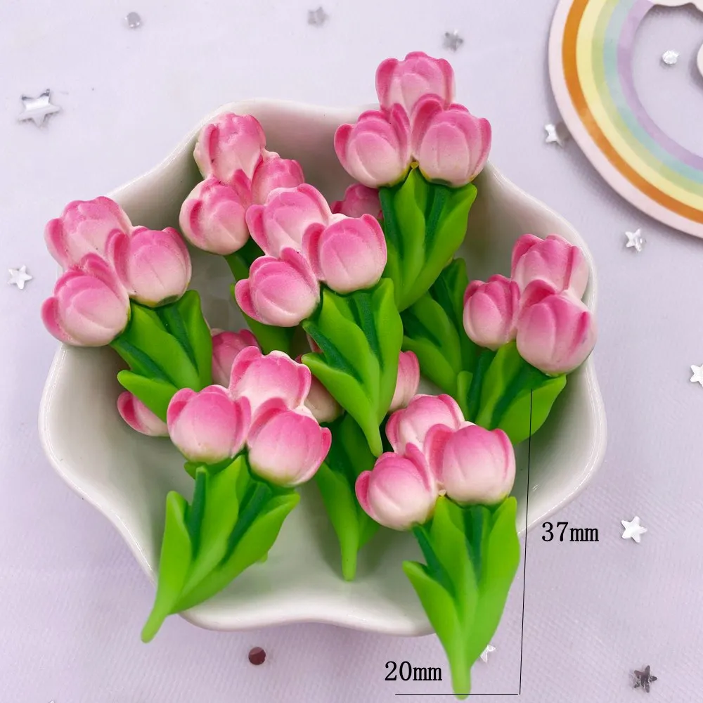 Resin Kawaii Colorful Painted Cherry Blossoms Lotus Flatback Stone Scrapbook Figurine 10PCS DIY Bow Decor Accessories Crafts OM4
