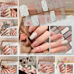 14Strips Gel Nail Stickers Full Cover Semi Cured Gel Nail Polish Strips Floristic Nail Art Stickers DIY Nail Art Making