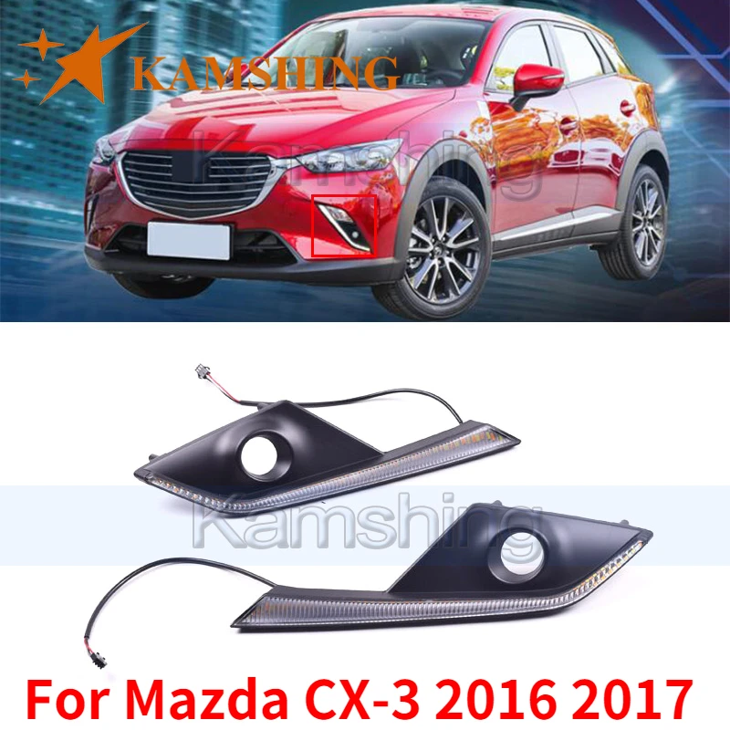 

Kamshing For Mazda CX3 CX-3 2016 2017 1Pair LED Front Driving Light Running Lamp Car Daytime Light DRL Light Fog Light Frame