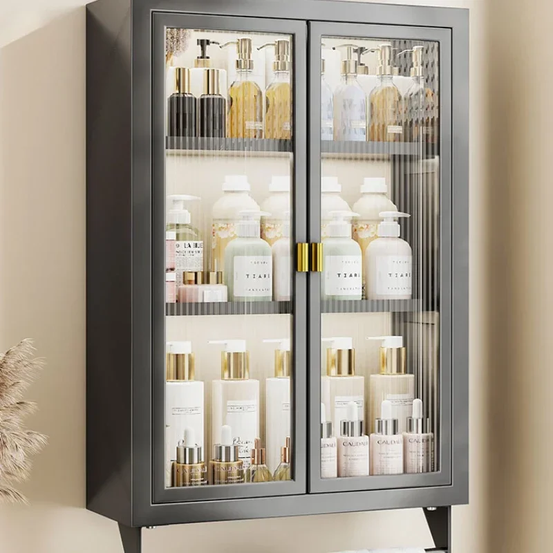 Sleek Waterproof Storage Cabinet, Non-Perforated Thickened Transparent Wall Shelf, Ideal for Bathroom, Wall-Mounted Design