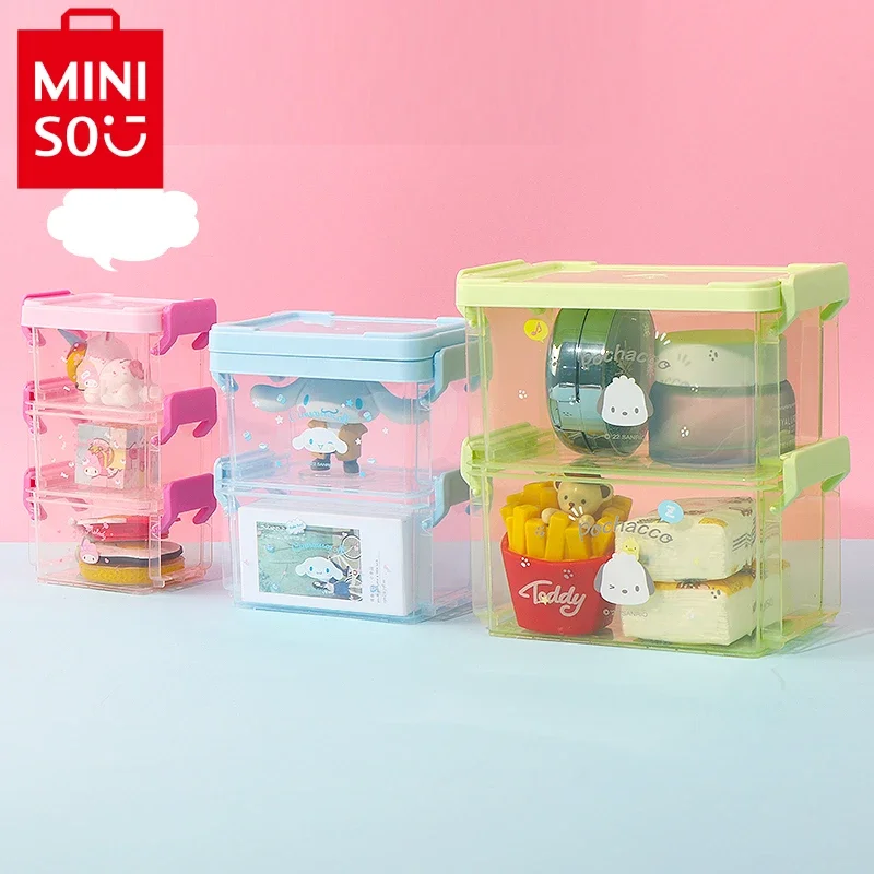 MINISO Sanrio Pochacco My Melody Cinnamoroll Double-layer Buckle Storage Box Desktop Sundries Cosmetics Girls Gift